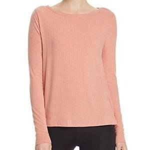 Avec Les Filles Sport Pink Tie-back Rib Knit Top Cameo XS Womens Cute